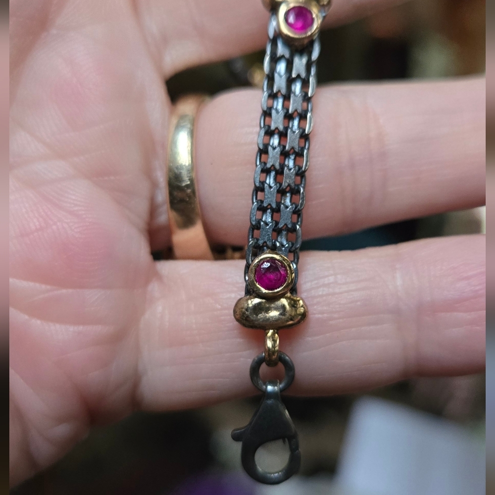 Emerald Ruby & Topaz sterling rhodium & gold Turkish style bracelet NEW - Picture 6 of 13